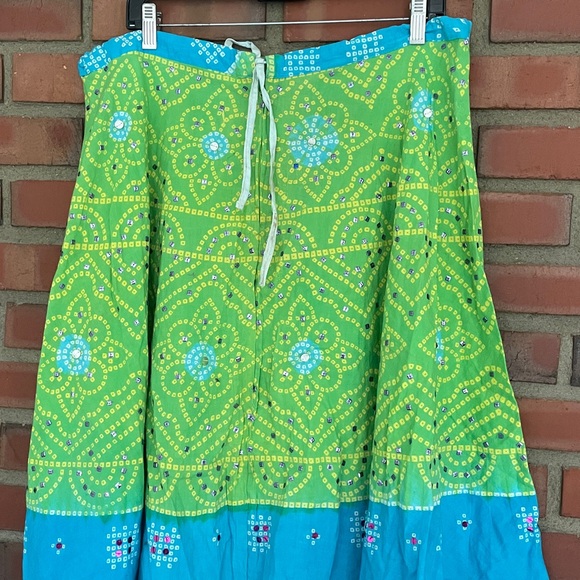 Boho one size adjustable Green and Blue Women's Skirt midi- max cotton sequined - Picture 3 of 6